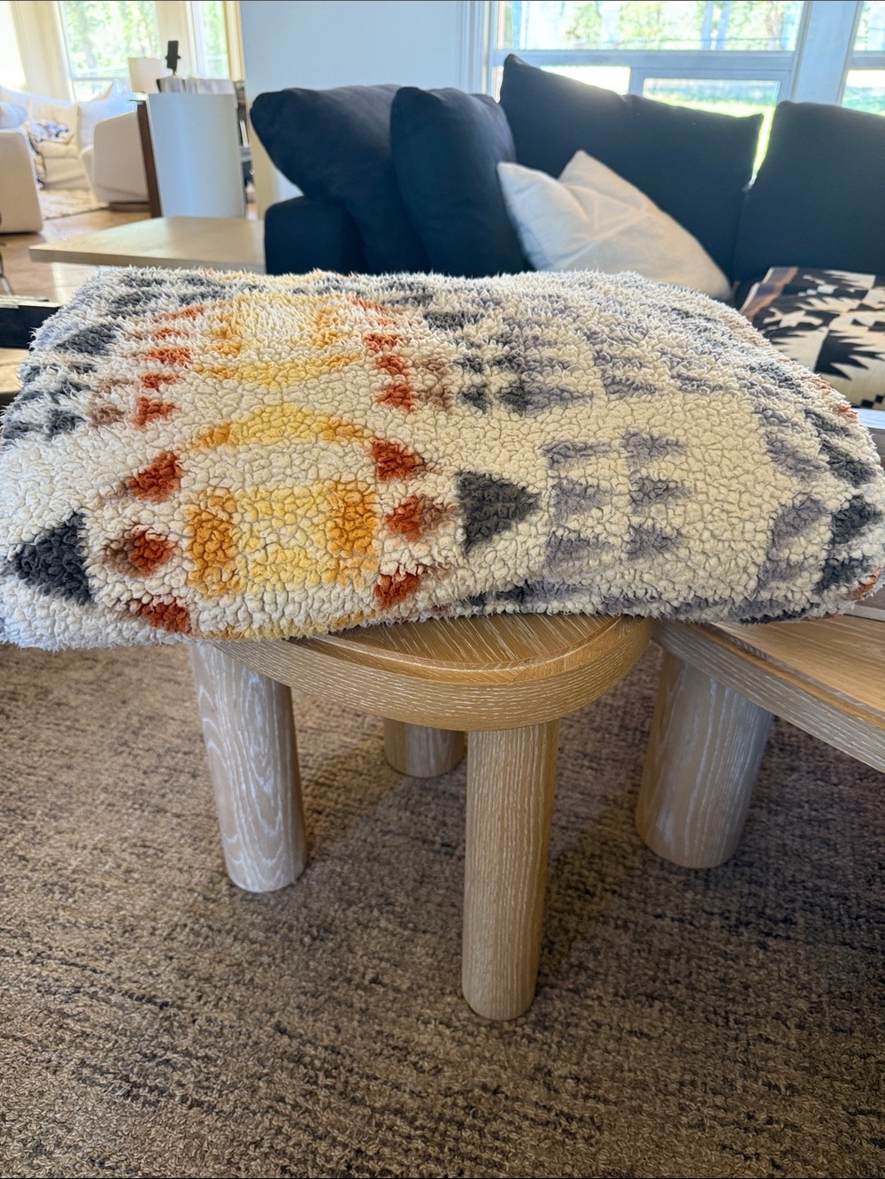 Pendleton Cream, Gray, Yellow & Rust Sherpa Throw Blanket